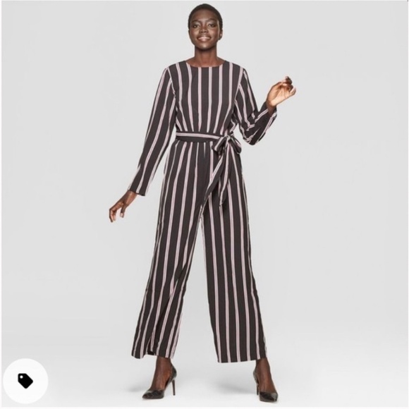 Who What Wear Pants - Who What Wear Long Sleeve Striped Wide Leg Jumpsuit Women's Size XS